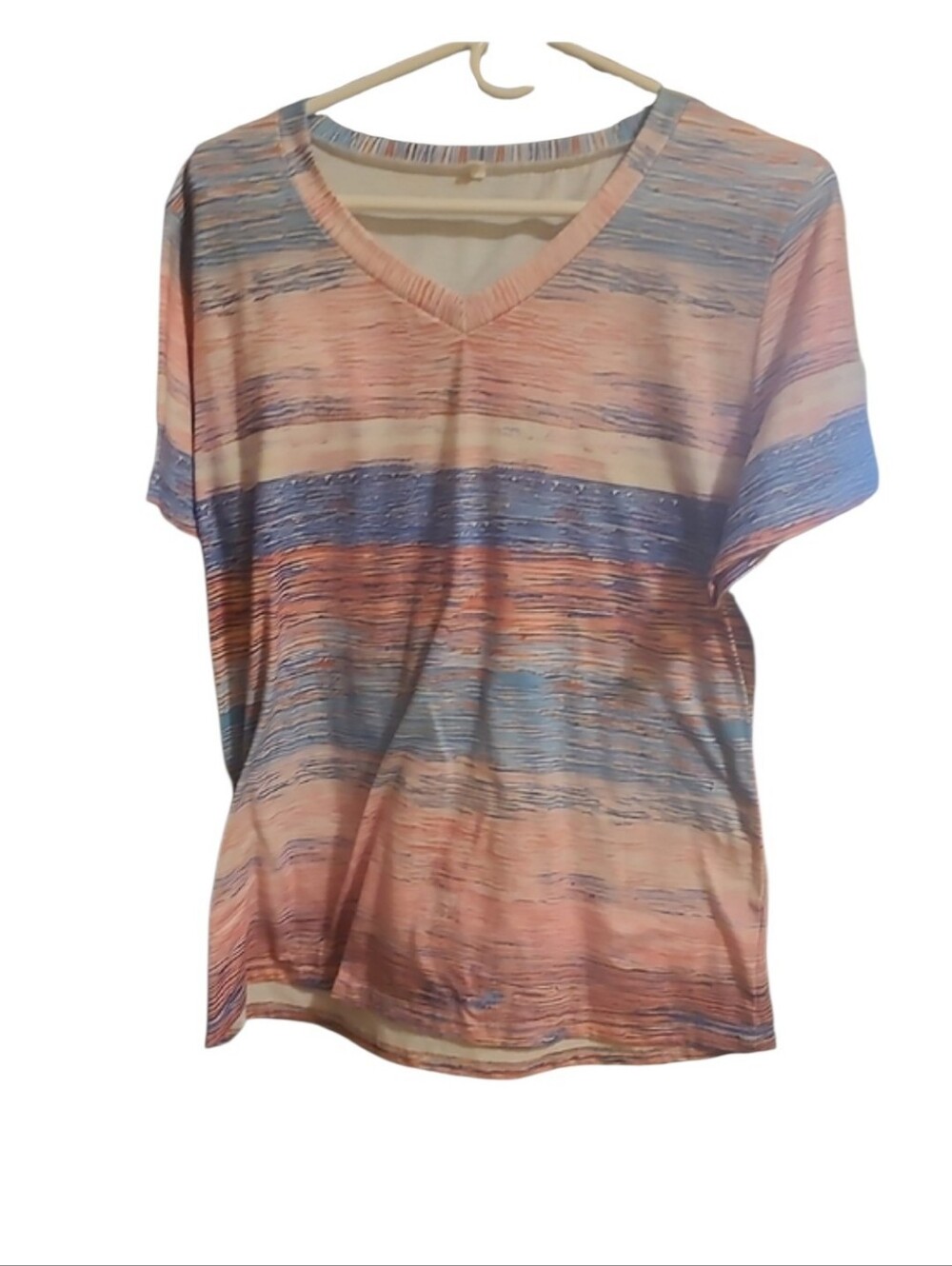Striped V-Neck Pastel Tee - Pink & Blue